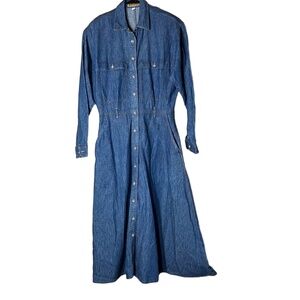 Ruff Hewn Vintage Denim Blue Long Sleeve Button‎ Down Maxi Dress Size 8